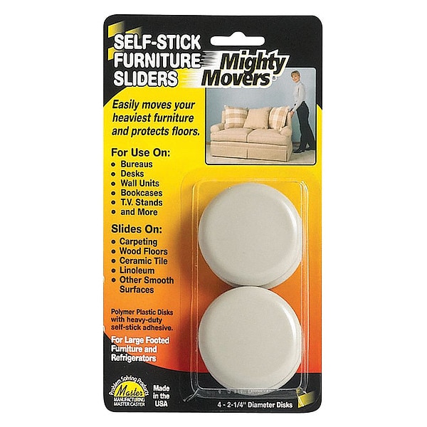 Master Caster Furniture Glide, Self-Stick, Rd, 2-1/4", PK4 - 87003