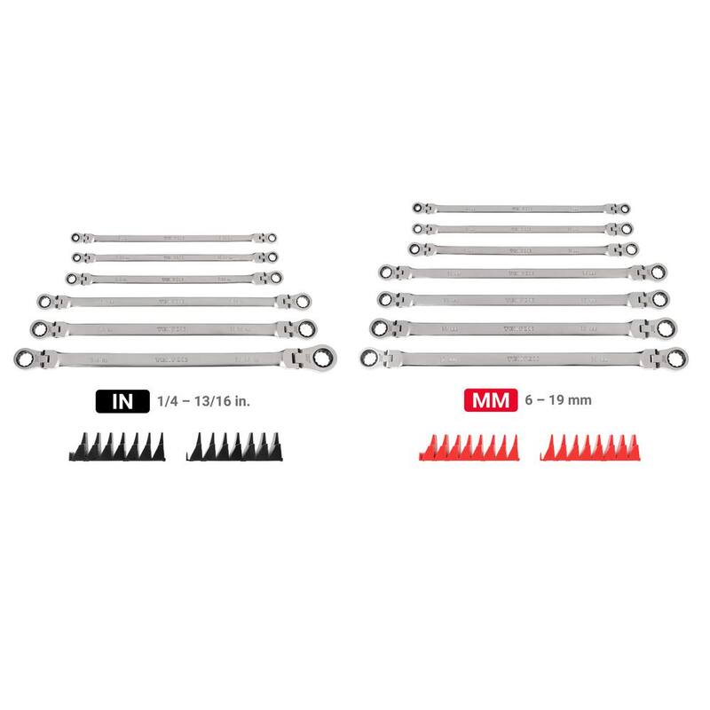 Juego de Llaves de Caja de Engranajes con Cabezal Flex de Punta de Caja 12 Puntos TEKTON de 1/4 a 13/16 pulgadas, 6 a 19 mm con Organizador Modular (13 Piezas) - WRB96302