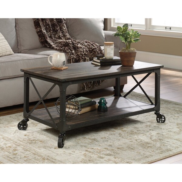 Sauder Steel River Coffee Table 3a , Open shelving for storage and display of your favorite home decor - 423914