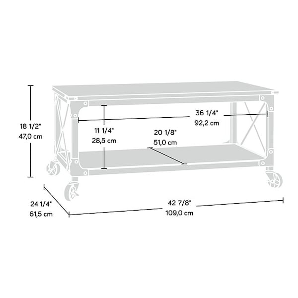 Sauder Steel River Coffee Table 3a , Open shelving for storage and display of your favorite home decor - 423914