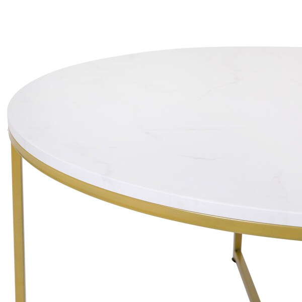 Flash Furniture Hampstead Collection Coffee Table - Modern White Marble Finish Accent Table with Crisscross Brushed Gold Frame - NAN-JH-1787CT-MRBL-GG