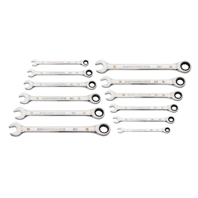 Set de herramientas de llaves de trinquete combinadas métricas de 90 dientes (12 piezas) - 86927