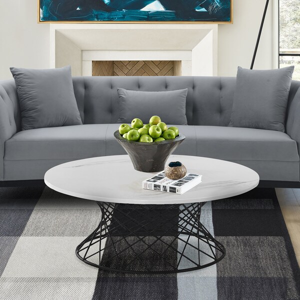 Armen Living Loxley White Marble Coffee Table with Black Metal Base - LCLXCOMB