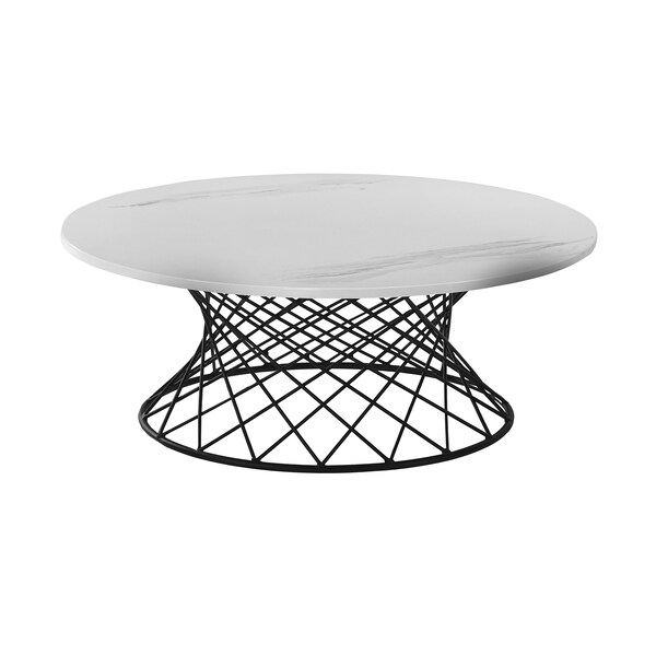 Armen Living Loxley White Marble Coffee Table with Black Metal Base - LCLXCOMB