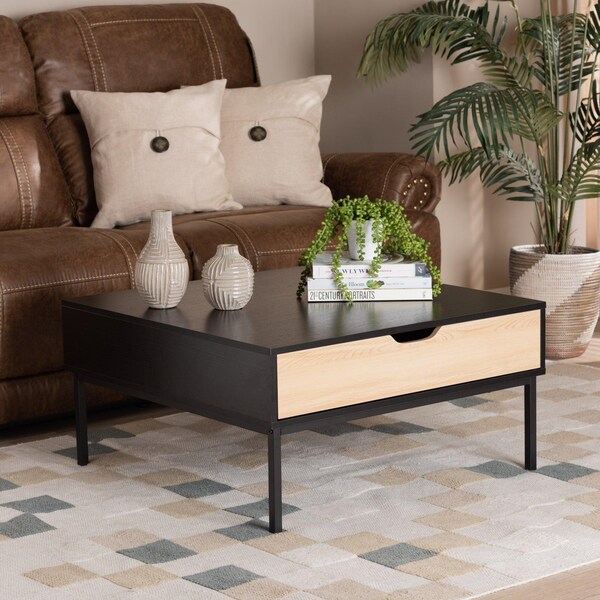 Baxton Studio Haben Modern & Contemporary Two-Tone Oak Brown and Black Finished Wood Coffee Table - 206-12482