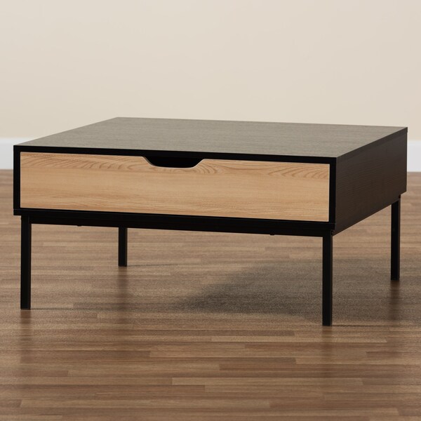 Baxton Studio Haben Modern & Contemporary Two-Tone Oak Brown and Black Finished Wood Coffee Table - 206-12482