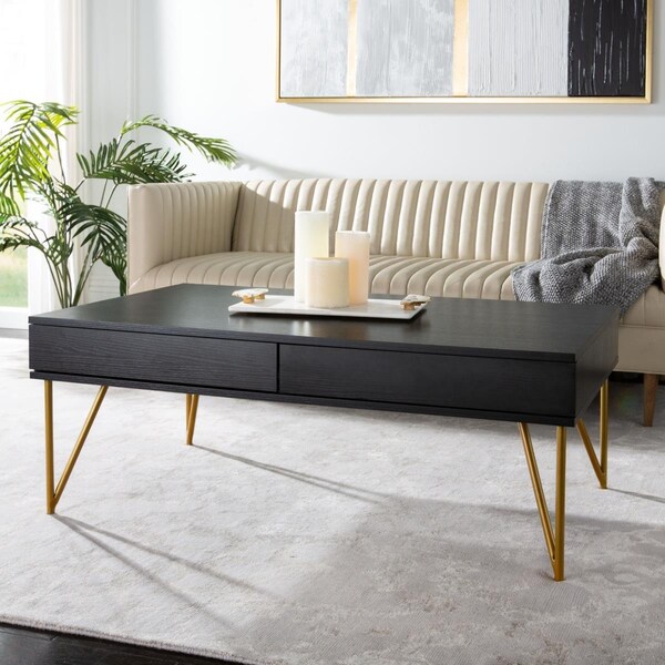 Safavieh Pine Coffee Table Black & Gold - 2 Drawer - 43.3 x 25.9 x 16.5 in. - COF2238B