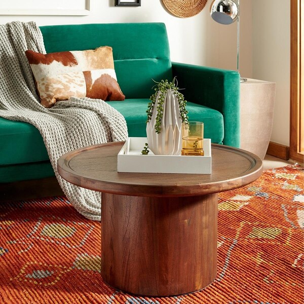Safavieh Devin Round Pedestal Coffee Table, Dark Oak - 16 x 28 x 28 in. - COF6600B