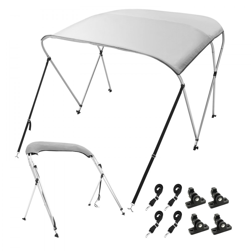 VEVOR 3 Bow Bimini Top Boat Cover, 900D Polyester Canopy with 1" Aluminum Alloy Frame, Waterproof and Sun Shade, Includes Storage Boot, 2 Support Poles, 4 Straps, 6'L x 46"H x 67"-72"W, Light Grey - 3GCYZYP6L677QR7NKV0