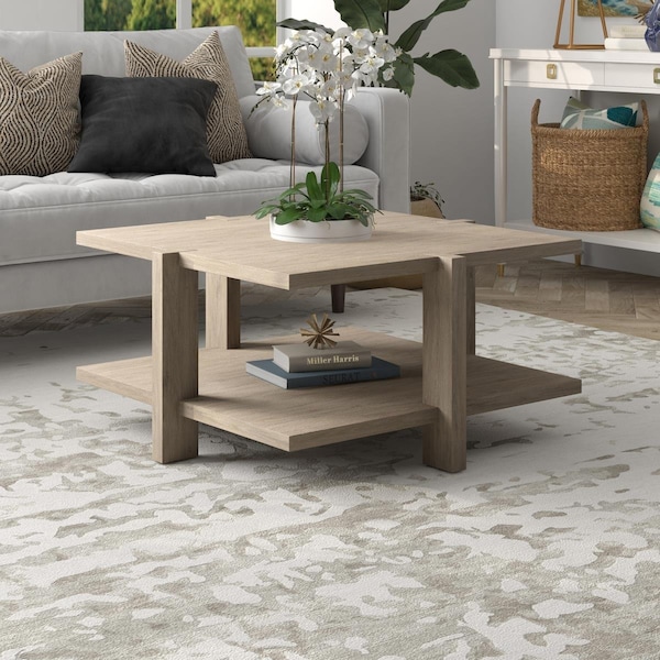 Hudson&Canal Ingrid 34.66 Wide Square Coffee Table in Antiqued Gray Oak - CT1797
