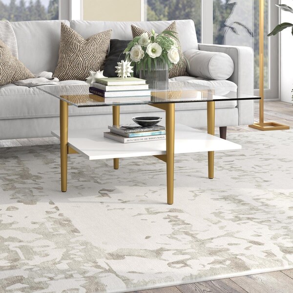 Hudson & Canal 32 in. Otto Square Coffee Table with White Lacquer Shelf Brass - CT1465
