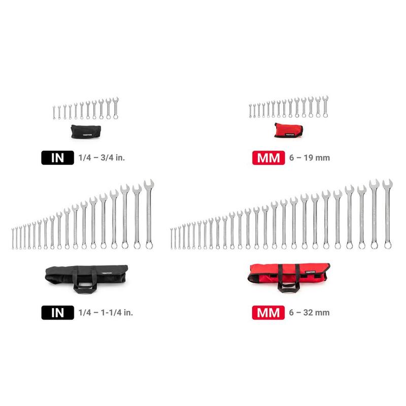 Set de Llaves Combinadas de Longitud Estándar y Corta TEKTON 1/4 - 1-1/4 pulgadas 6 - 32 mm con Estuche (71 piezas) - WCB94903