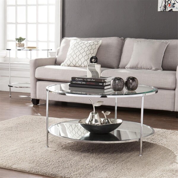 Gfancy Fixtures 34 in. Glass & Metal Round Mirrored Coffee Table Chrome - GF3666995