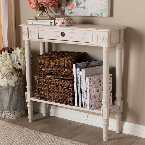 Baxton Studio Ariella Country Cottage Farmhouse Whitewashed 1-Drawer Console Table - 147-8188