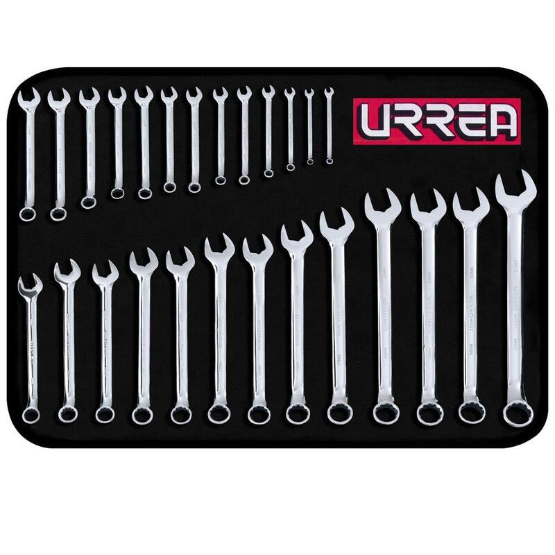 Juego de llaves combinadas métricas de 12 puntos cromadas URREA (26 piezas) - 1200QM