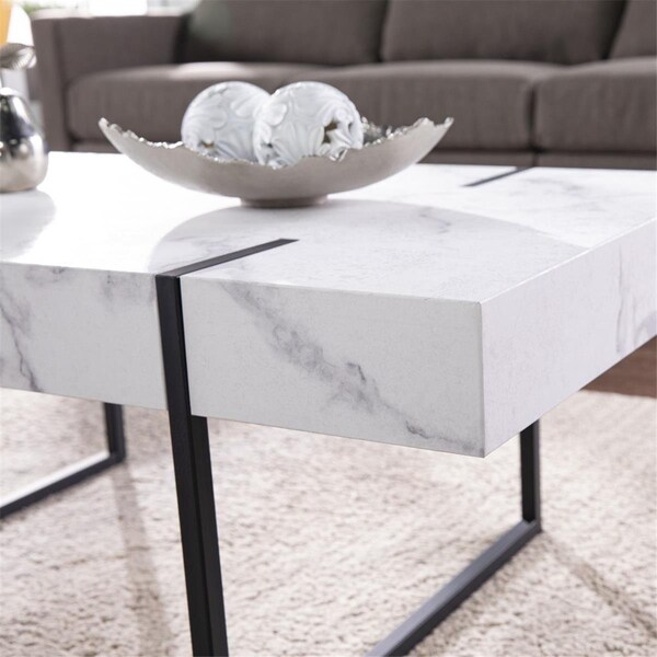Gfancy Fixtures 43 in. Faux Marble & Metal Rectangular Coffee Table White - GF3103504