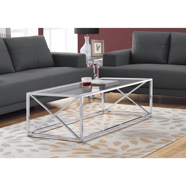 Monarch Specialties Coffee Table - 44"L / Chrome Metal With Tempered Glass - I 3440