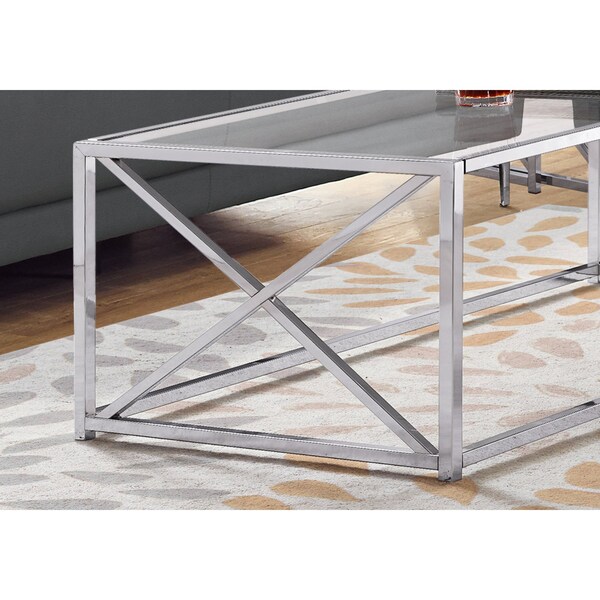 Monarch Specialties Coffee Table - 44"L / Chrome Metal With Tempered Glass - I 3440