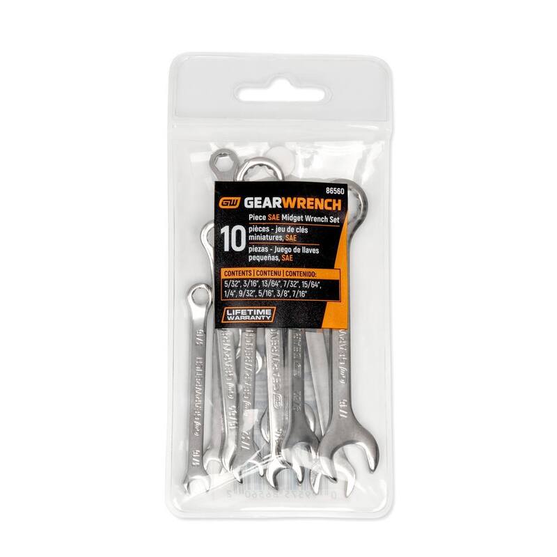 Juego de llaves combinadas GEARWRENCH SAE Midget con estuche (10 piezas) - 86560