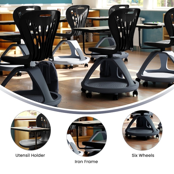 Flash Furniture Black Mobile Desk Chair - 360 Degree Tablet Rotation - YU-YCX-019-BK-GG