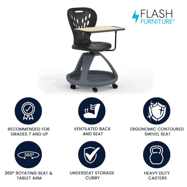 Flash Furniture Black Mobile Desk Chair - 360 Degree Tablet Rotation - YU-YCX-019-BK-GG