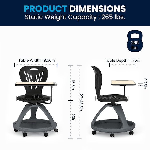 Flash Furniture Black Mobile Desk Chair - 360 Degree Tablet Rotation - YU-YCX-019-BK-GG