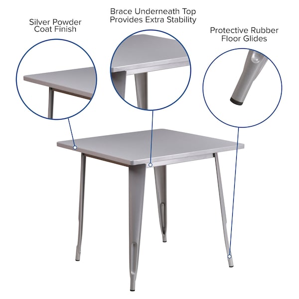 Flash Furniture Silver Metal Table, 31.5SQ - ET-CT002-1-SIL-GG