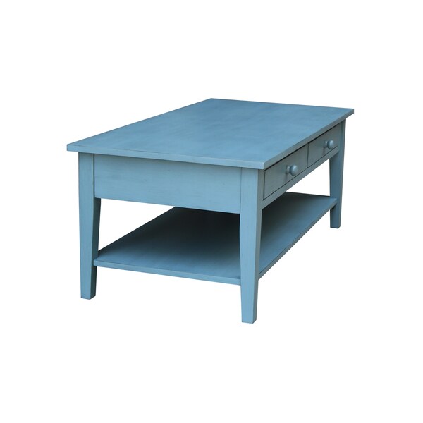 International Concepts Rectangle Spencer Coffee Table, 48 in W X 24 in L X 19 in H, Wood, Antique Rubbed Ocean Blue - OT32-8C