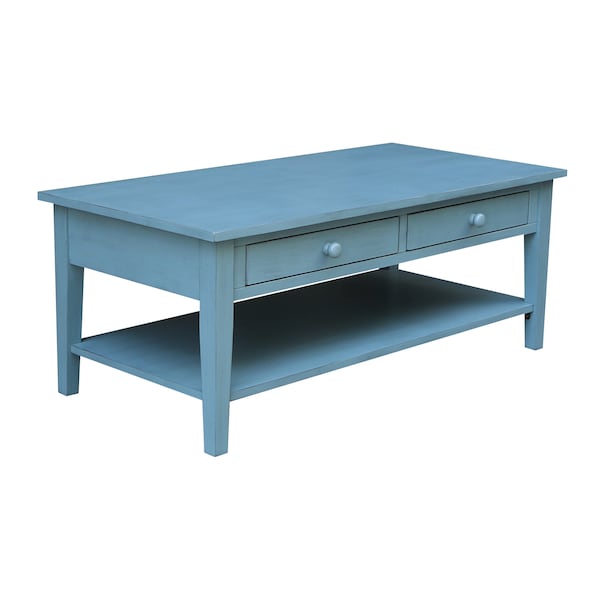 International Concepts Rectangle Spencer Coffee Table, 48 in W X 24 in L X 19 in H, Wood, Antique Rubbed Ocean Blue - OT32-8C