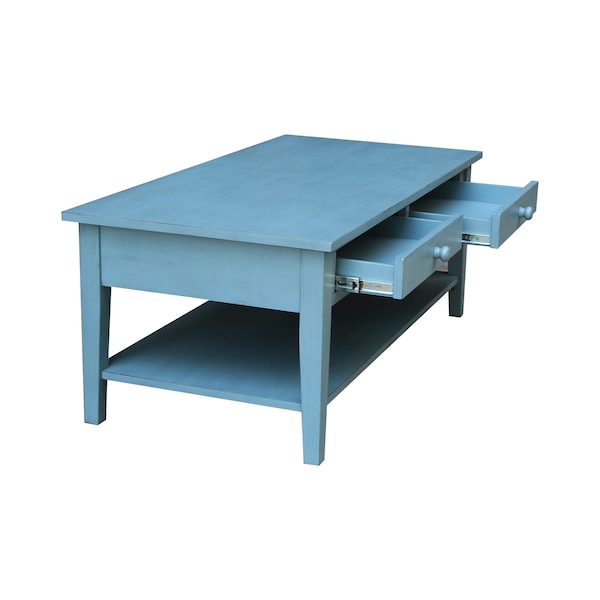 International Concepts Rectangle Spencer Coffee Table, 48 in W X 24 in L X 19 in H, Wood, Antique Rubbed Ocean Blue - OT32-8C