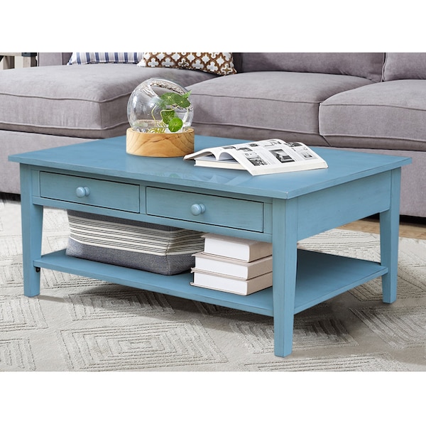 International Concepts Rectangle Spencer Coffee Table, 48 in W X 24 in L X 19 in H, Wood, Antique Rubbed Ocean Blue - OT32-8C