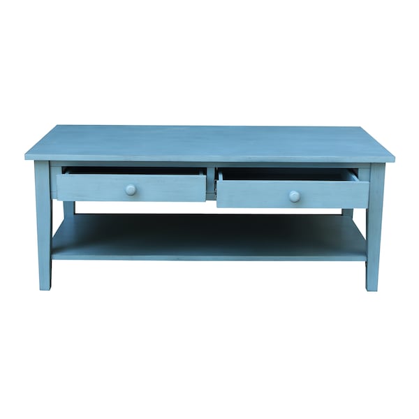 International Concepts Rectangle Spencer Coffee Table, 48 in W X 24 in L X 19 in H, Wood, Antique Rubbed Ocean Blue - OT32-8C
