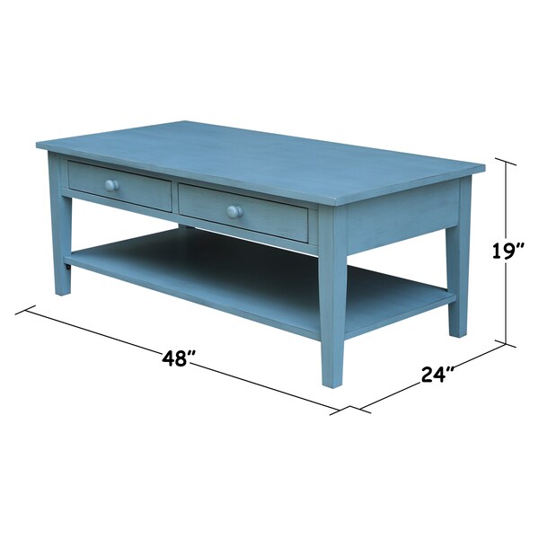 International Concepts Rectangle Spencer Coffee Table, 48 in W X 24 in L X 19 in H, Wood, Antique Rubbed Ocean Blue - OT32-8C