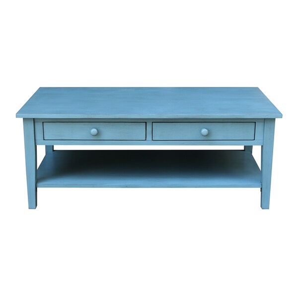 International Concepts Rectangle Spencer Coffee Table, 48 in W X 24 in L X 19 in H, Wood, Antique Rubbed Ocean Blue - OT32-8C