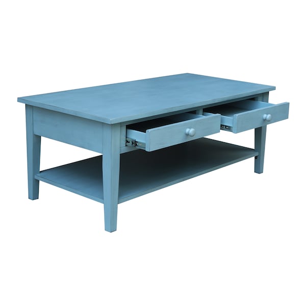 International Concepts Rectangle Spencer Coffee Table, 48 in W X 24 in L X 19 in H, Wood, Antique Rubbed Ocean Blue - OT32-8C