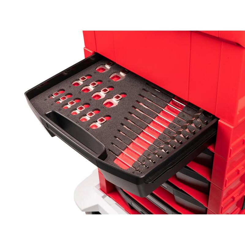 Juego de llaves de cabeza angular y boca de corona TEKTON de 6 a 19 mm con cajón superior abierto y rack (26 piezas) - OLB94207