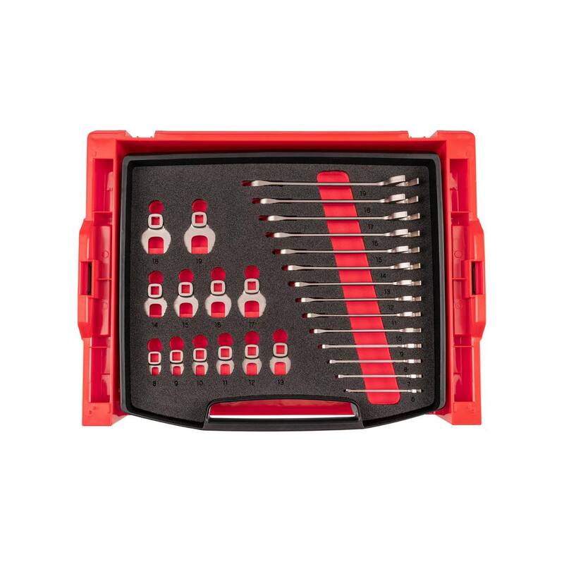 Juego de llaves de cabeza angular y boca de corona TEKTON de 6 a 19 mm con cajón superior abierto y rack (26 piezas) - OLB94207