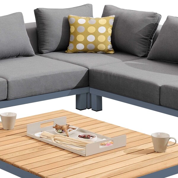 Armen Living Polo Aluminum and Teak Wood Outdoor Coffee Table in Gray - SETODPO4SEBOX4