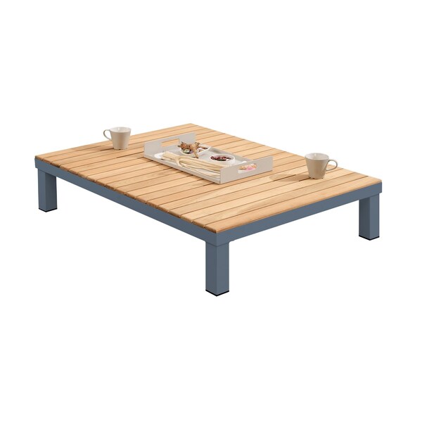 Armen Living Polo Aluminum and Teak Wood Outdoor Coffee Table in Gray - SETODPO4SEBOX4