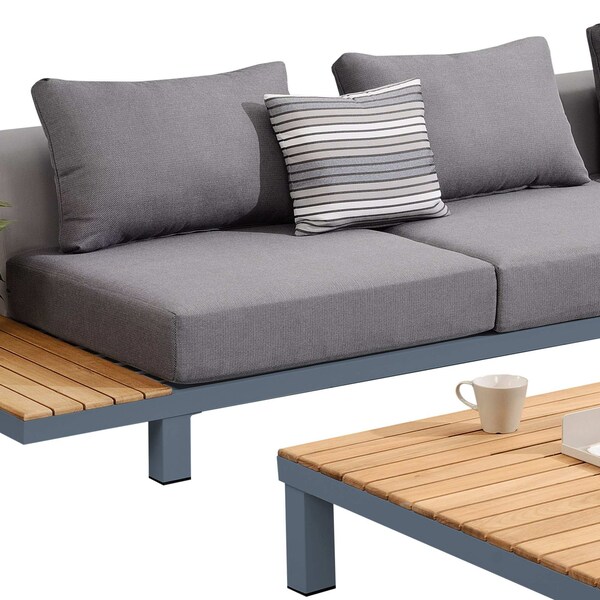 Armen Living Polo Aluminum and Teak Wood Outdoor Coffee Table in Gray - SETODPO4SEBOX4