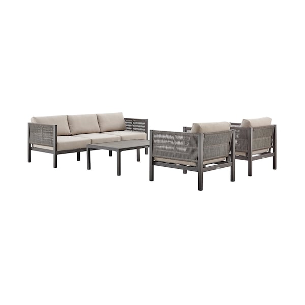 Armen Living Mareike Aluminum Outdoor Coffee Table in Brown with Ceramic Tabletop - SETODMADBRNBX4