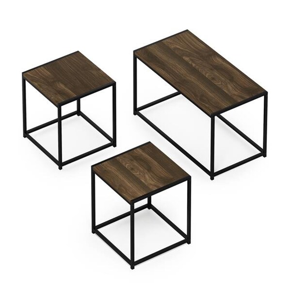 Furinno Furinno FM19124CWN Camnus Modern Living Room Table Set with One Coffee Table & Two End Tables; Columbia Walnut - FM19124CWN