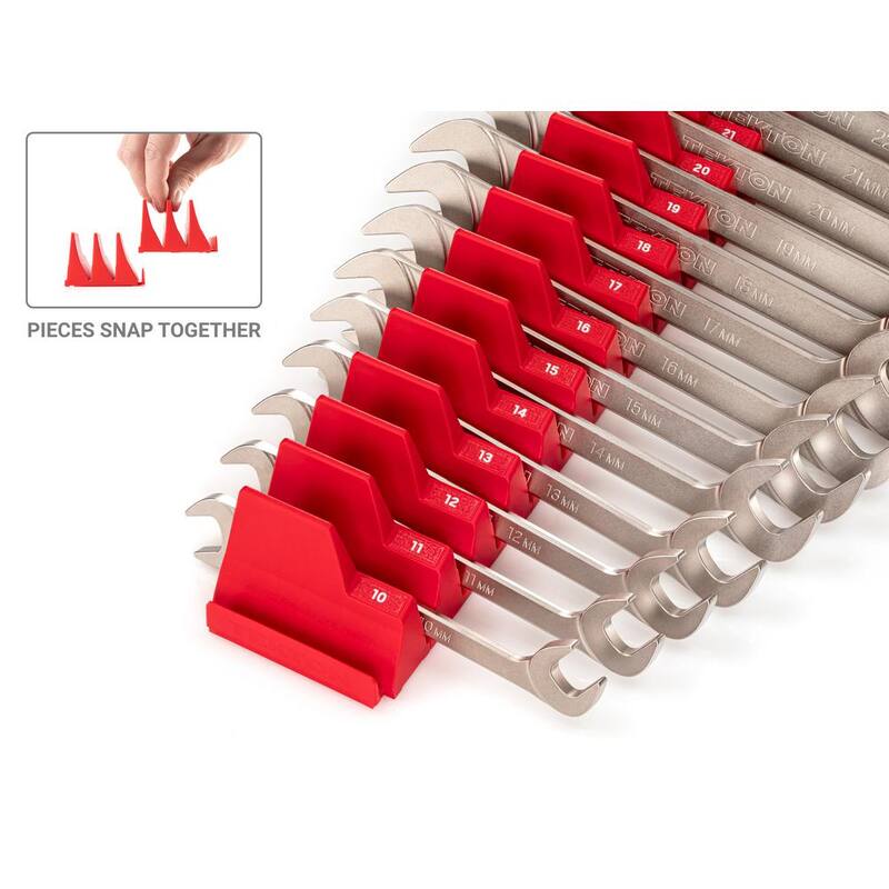 Juego de llaves de extremo abierto con cabezal angular TEKTON de 3/8 a 1 pulgadas, 10 a 27 mm con organizador de llaves modular (27 piezas) - WAE93502