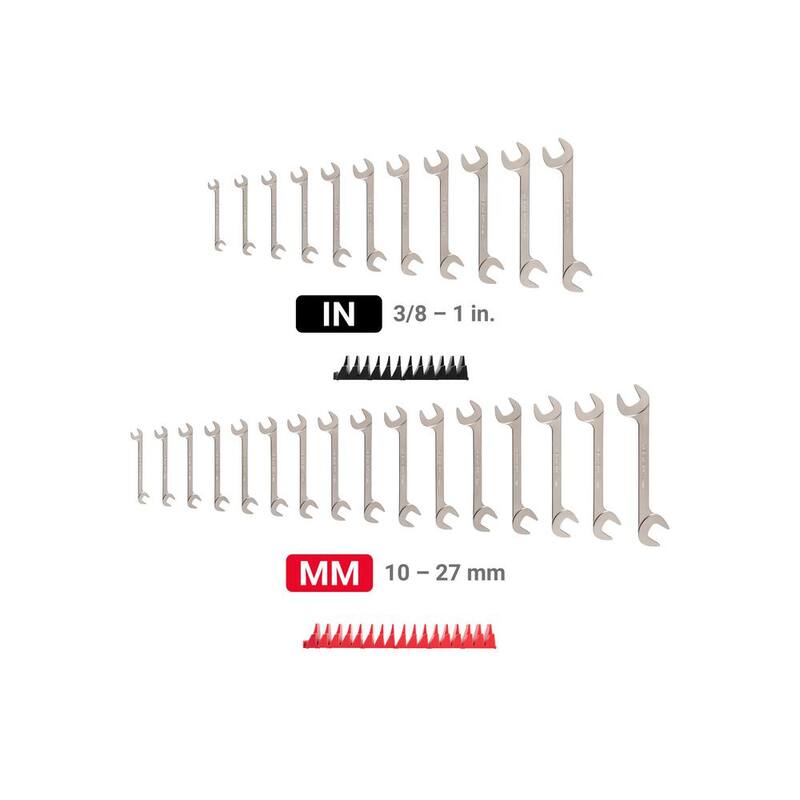 Juego de llaves de extremo abierto con cabezal angular TEKTON de 3/8 a 1 pulgadas, 10 a 27 mm con organizador de llaves modular (27 piezas) - WAE93502