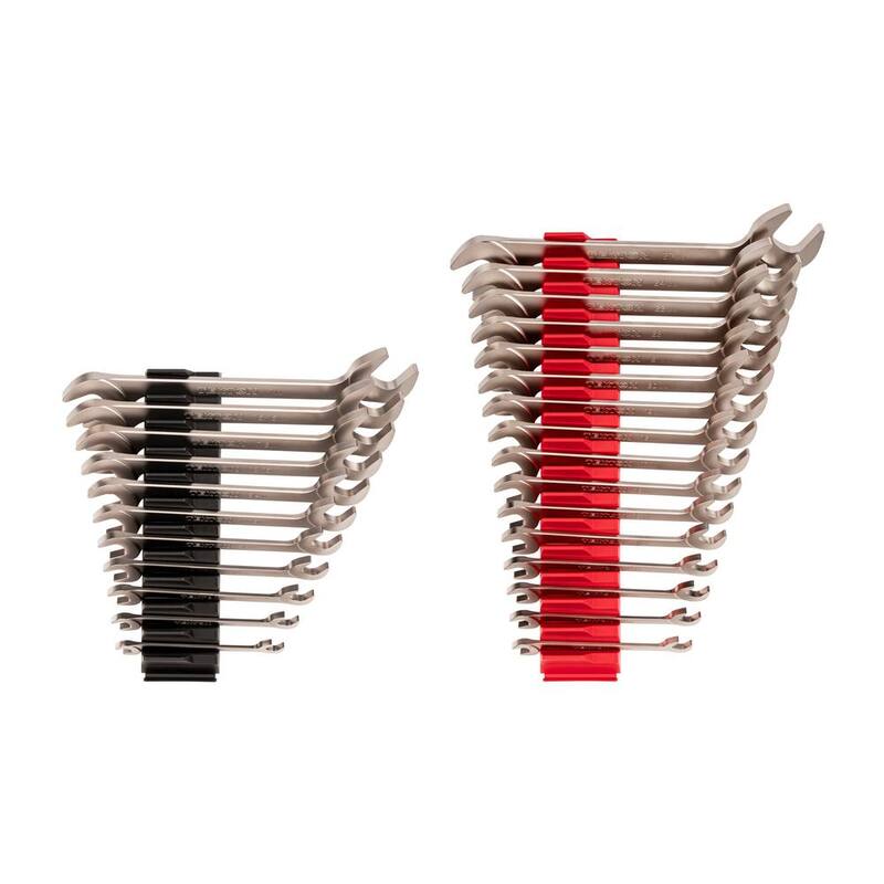 Juego de llaves de extremo abierto con cabezal angular TEKTON de 3/8 a 1 pulgadas, 10 a 27 mm con organizador de llaves modular (27 piezas) - WAE93502