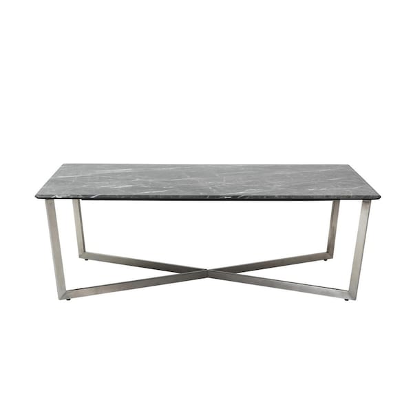 Homeroots Stainless Faux Marble Coffee Table, Black - 400562