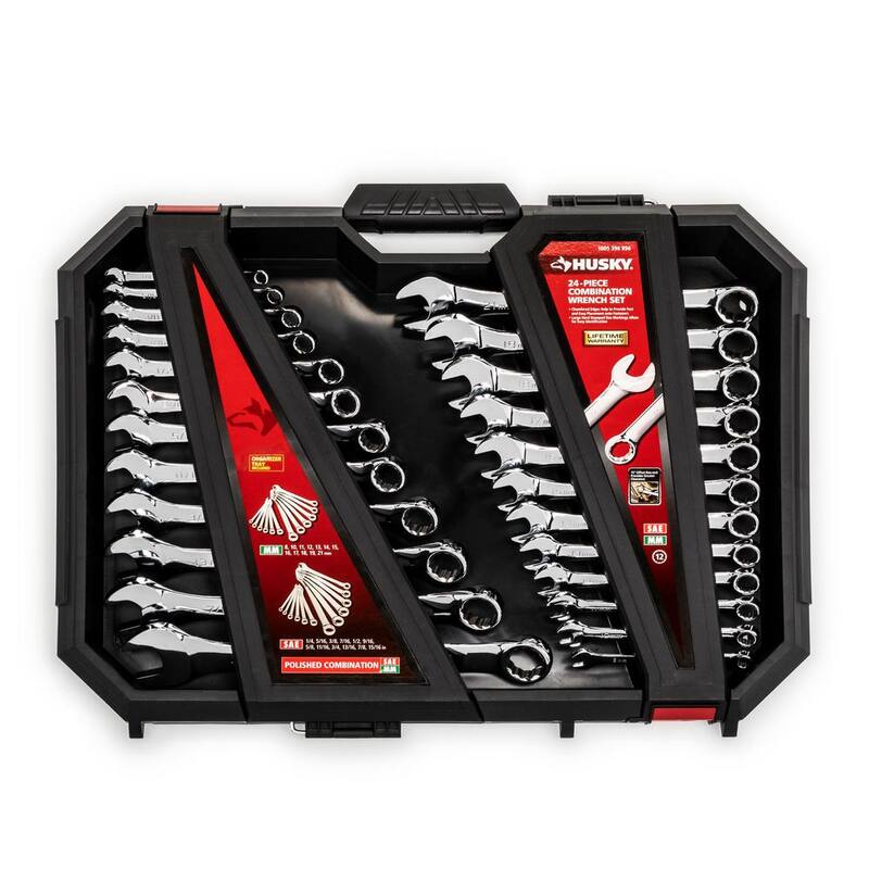 Juego de Llaves Combinadas y Llaves Cortas en Milímetros y Pulgadas Husky (38 piezas) - HCWSW38PCSMCB