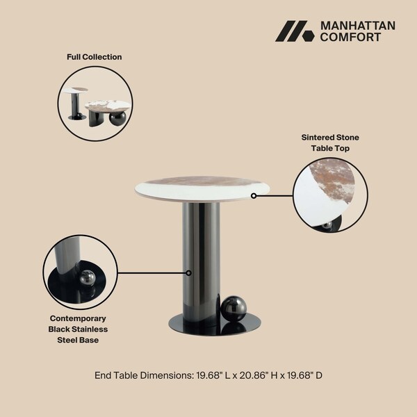 Manhattan Comfort Laurel Coffee Table and End Table Set of 2 in Black - 2-CE1811