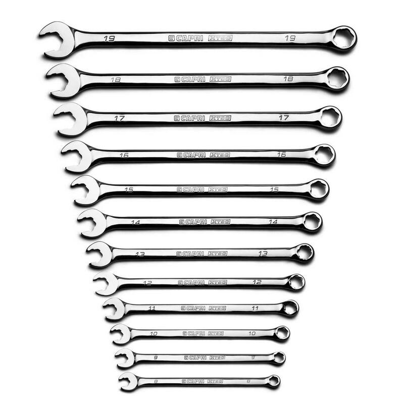 Juego de llaves combinadas métricas Capri Tools WaveDrive Pro para pernos regulares y redondeados (12 piezas) - CP11750-12MPK