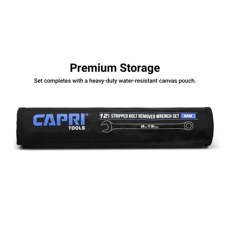 Juego de llaves combinadas métricas Capri Tools WaveDrive Pro para pernos regulares y redondeados (12 piezas) - CP11750-12MPK